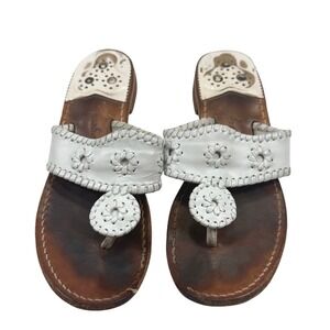Jack Rogers Navajo Thong Sandals White Leather Size 8 Worn Boho